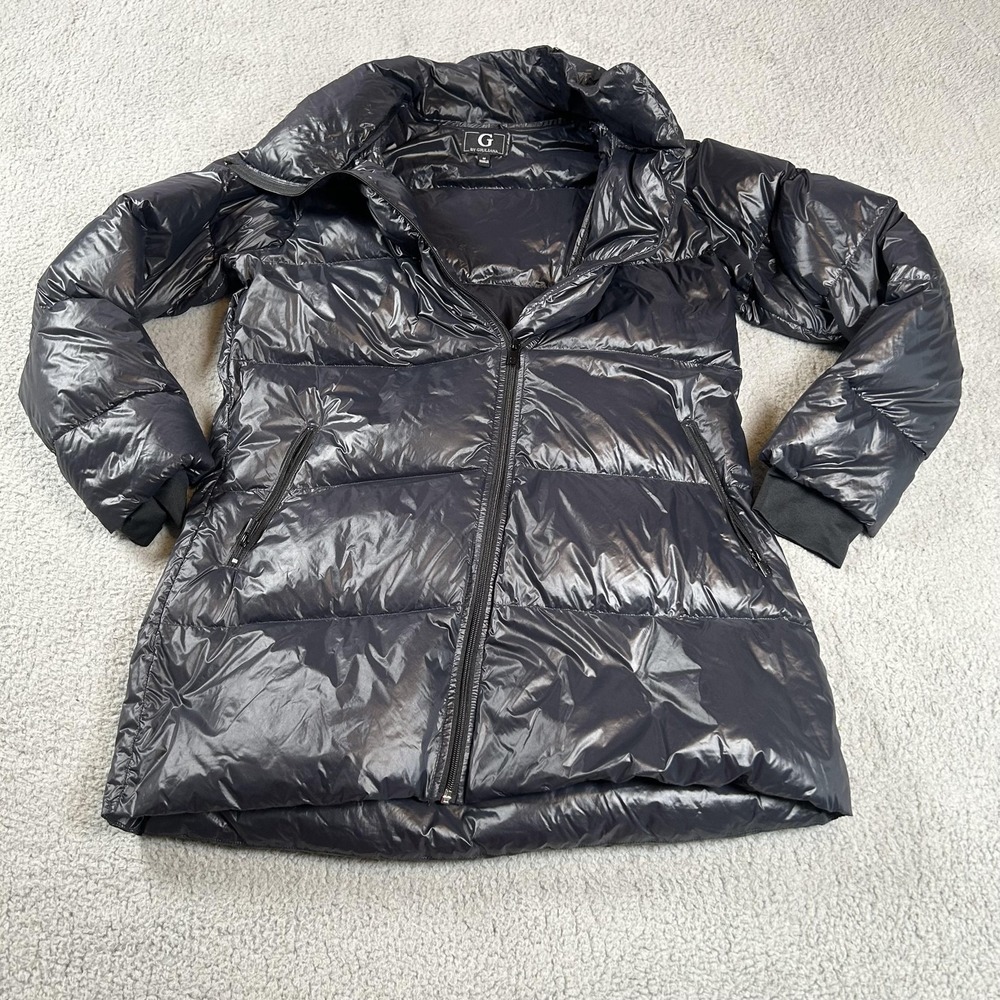 G‎ By Giuliana Coat Womens Medium Black Puffer Jacket Zip Solid Long Sleeve